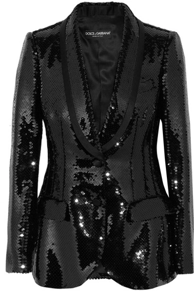 Dolce & Gabbana Sequined Satin Blazer In Black