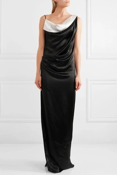 Shop Lanvin Draped Two-tone Satin Gown