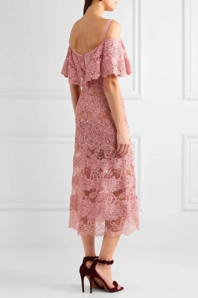 Shop Elie Saab Off-the-shoulder Cotton-blend Macramé Lace Dress