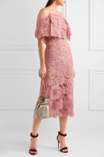 Shop Elie Saab Off-the-shoulder Cotton-blend Macramé Lace Dress