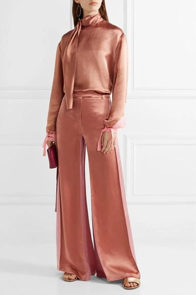 Shop Valentino Two-tone Hammered-satin Wide-leg Pants