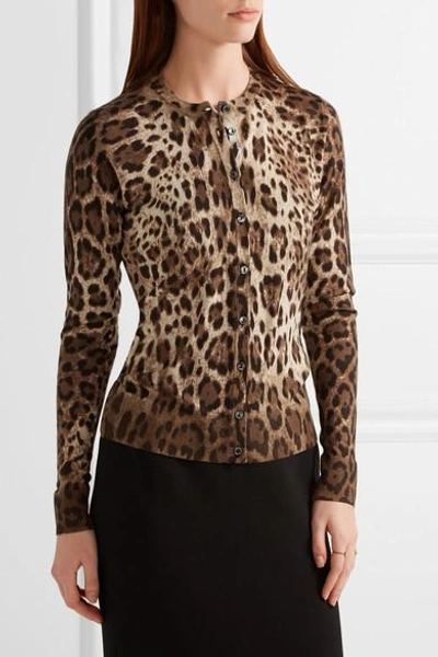 Shop Dolce & Gabbana Leopard-print Cashmere And Silk-blend Cardigan