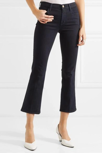 Shop J Brand Selena Cropped Mid-rise Flared Jeans In Dark Denim
