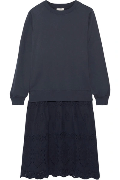 Clu Mix Media Broderie Anglaise-paneled Cotton-jersey Dress