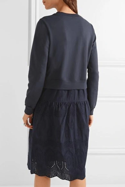 Shop Clu Mix Media Broderie Anglaise-paneled Cotton-jersey Dress