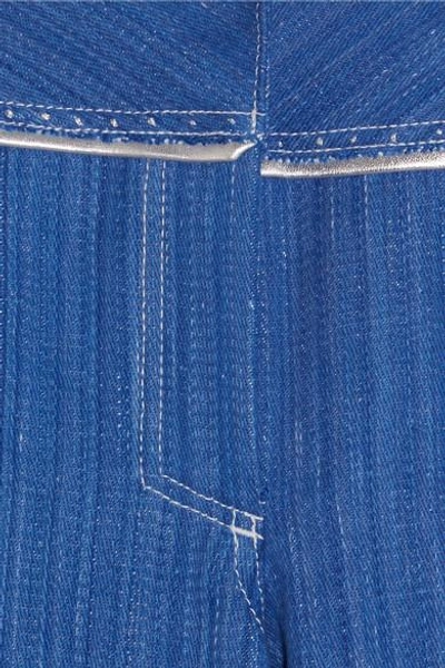 Shop Ronald Van Der Kemp Metallic Leather-trimmed Low-rise Slim-leg Jeans