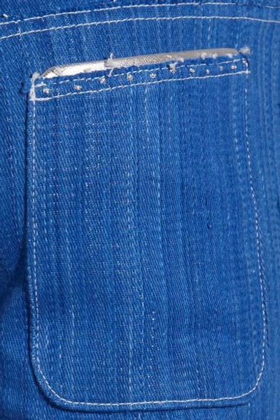 Shop Ronald Van Der Kemp Metallic Leather-trimmed Low-rise Slim-leg Jeans