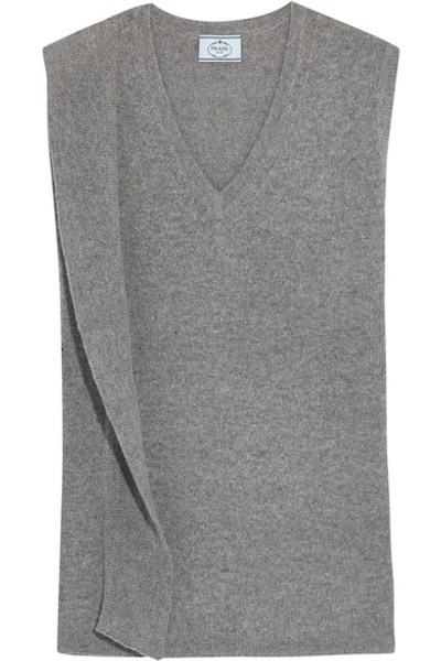 Prada Sleeveless Asymmetrical Wool And Cashmere Sweater In Grey
