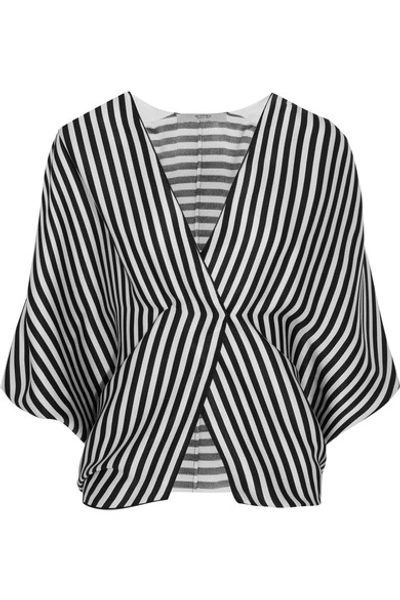 Shop Etro Wrap-effect Striped Ribbed Silk Top