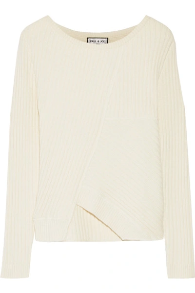 Paul & Joe Woman Asymmetric Ribbed Silk And Wool-blend Sweater Ecru