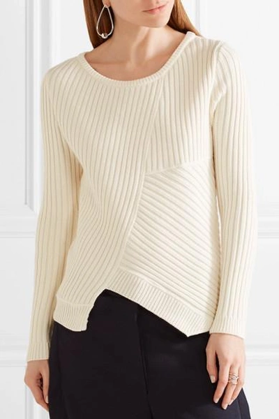 Shop Paul & Joe Asymmetric Ribbed Silk And Wool-blend Sweater