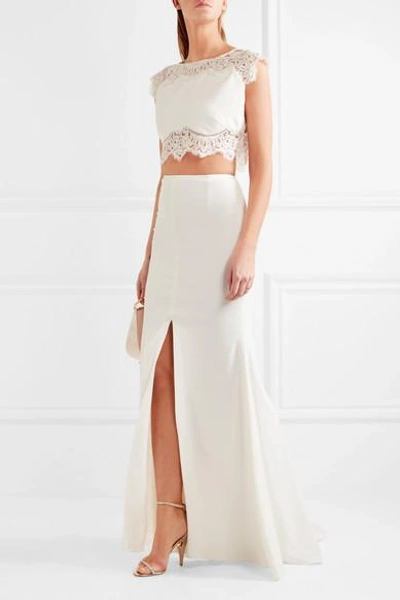 Shop Rime Arodaky Camila Split-front Crepe Maxi Skirt In White