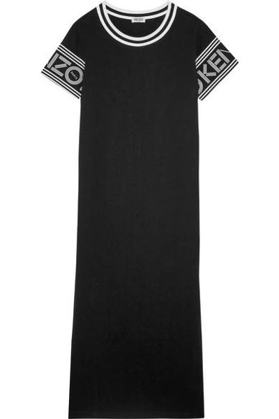 Shop Kenzo Printed Cotton-jersey Dress In Black