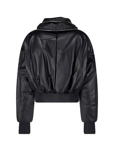 Givenchy Lambskin Leather Shawl Collar Ribbed Bomber Jacket In Schwarz