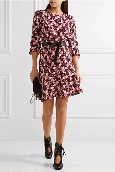 Shop Anna Sui Lace-trimmed Printed Crepe Mini Dress