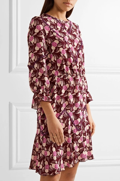 Shop Anna Sui Lace-trimmed Printed Crepe Mini Dress