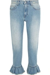 MSGM Distressed ruffle-trimmed high-rise straight-leg jeans