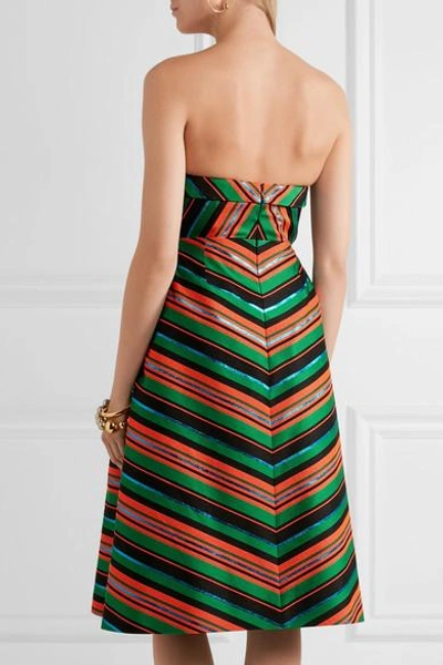 Shop Delpozo Strapless Striped Jacquard Dress