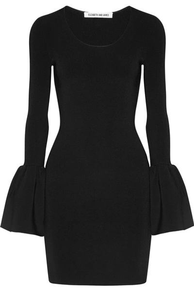 Elizabeth And James Willomina Bell Sleeve Textured Dress In Black
