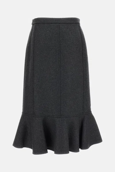 Plan C Double-wool Skirt With A Ruffled Hem. In Gray