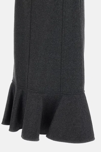 Plan C Double-wool Skirt With A Ruffled Hem. In Gray