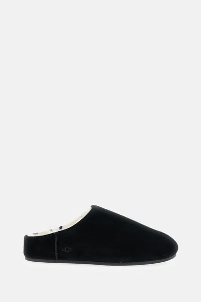 Ugg -style Elea Suede Faux Fur Slip-on Flat Mule In Black