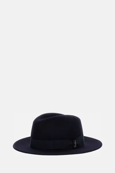 Borsalino Black Solid Fedora Hat In Black