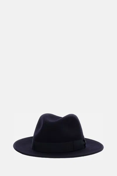 Borsalino Black Solid Fedora Hat In Black