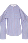 ROSETTA GETTY Cold-shoulder striped cotton-poplin blouse