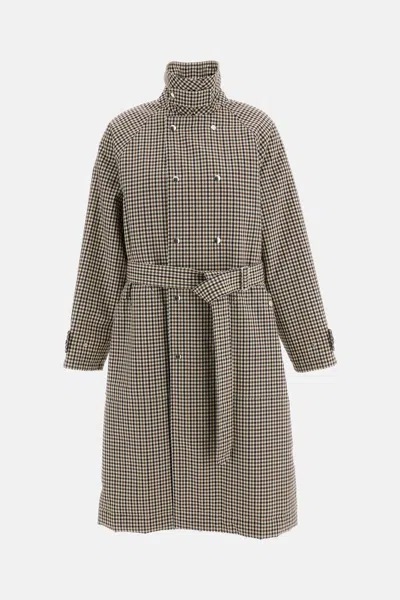Plan C Check-pattern Double-breasted Coat In Gray