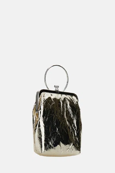 Plan C Odd Rectangular Laminated Leather Pouch In Gold