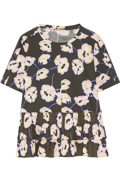 Shop Marni Poplin-trimmed Floral-print Cotton-jersey Top