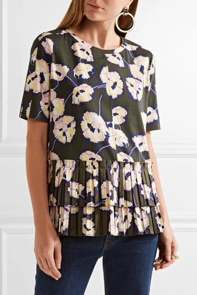Shop Marni Poplin-trimmed Floral-print Cotton-jersey Top