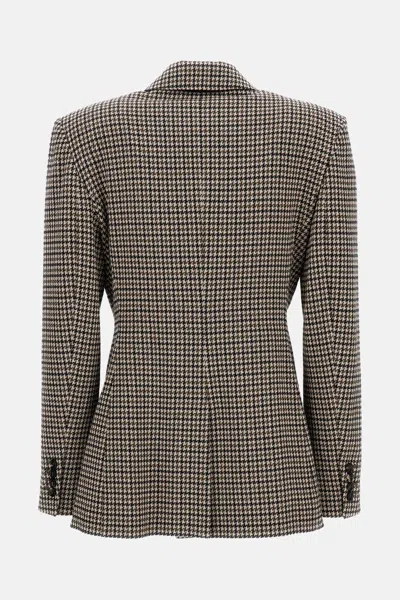 Max Mara Houndstooth T-shirt Jacket Double-breasted Lined Wool-blend In Black