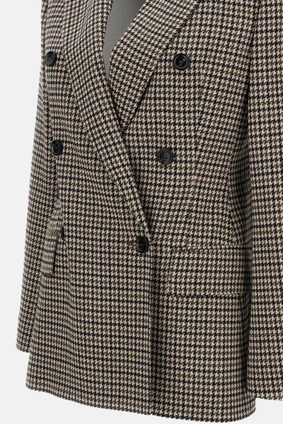 Max Mara Houndstooth T-shirt Jacket Double-breasted Lined Wool-blend In Black