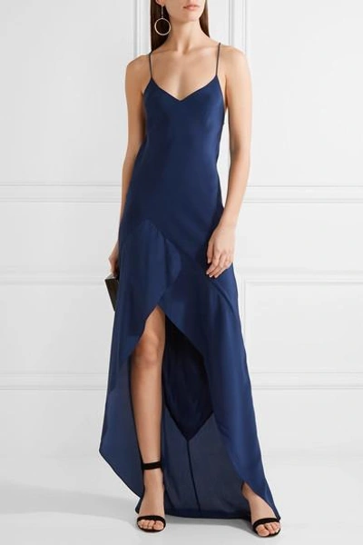 Shop Michelle Mason Open-back Asymmetric Silk-satin Gown