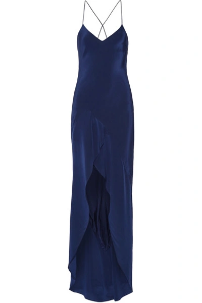 Michelle Mason Woman Split-front Open-back Silk-charmeuse Gown Navy