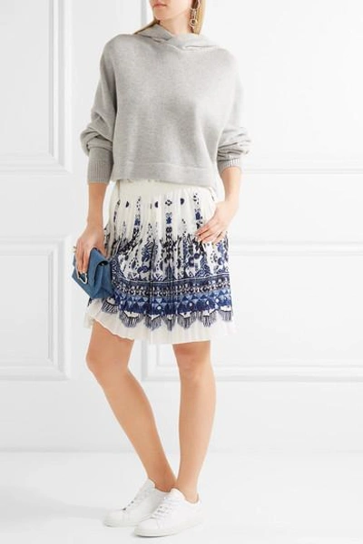 Shop Sacai Twill-trimmed Pleated Printed Voile Shorts