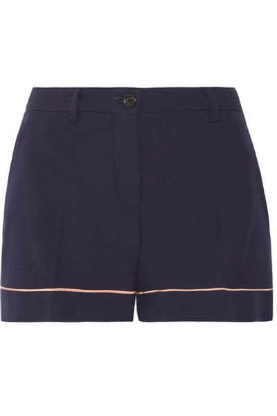 Miu Miu Panama Pipe-trimmed Virgin Wool Shorts In Blue