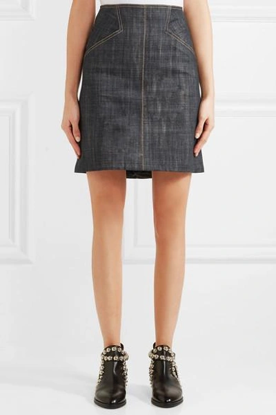 Shop Alaïa Lace-up Fluted Denim Mini Skirt