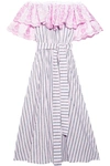 GÜL HÜRGEL Off-the-shoulder striped cotton and linen-blend dress