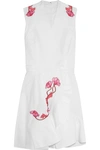 CARVEN Wrap-effect embroidered cotton-twill mini dress