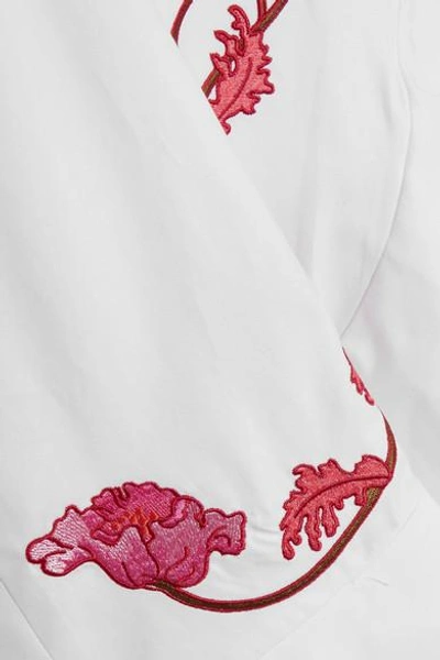 Shop Carven Wrap-effect Embroidered Cotton-twill Mini Dress