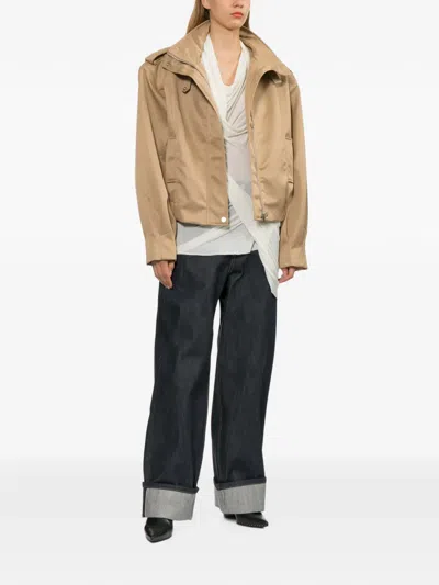 Source Unknown Barlow Flight Beige Bomber Jacket In Twill In Brown