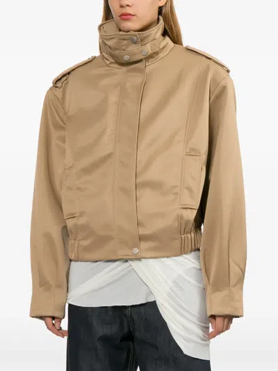 Source Unknown Barlow Flight Beige Bomber Jacket In Twill In Brown
