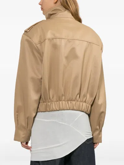 Source Unknown Barlow Flight Beige Bomber Jacket In Twill In Brown