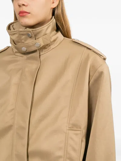 Source Unknown Barlow Flight Beige Bomber Jacket In Twill In Brown