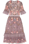 NEEDLE & THREAD Embellished embroidered tulle dress