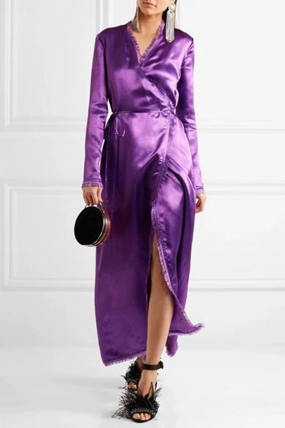 Shop Attico Raquel Frayed Satin Maxi Dress