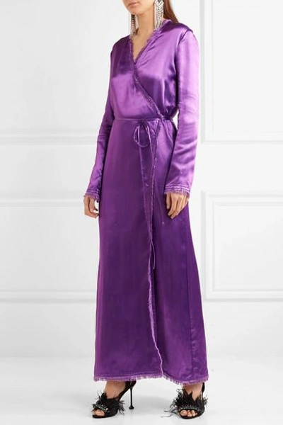 Shop Attico Raquel Frayed Satin Maxi Dress